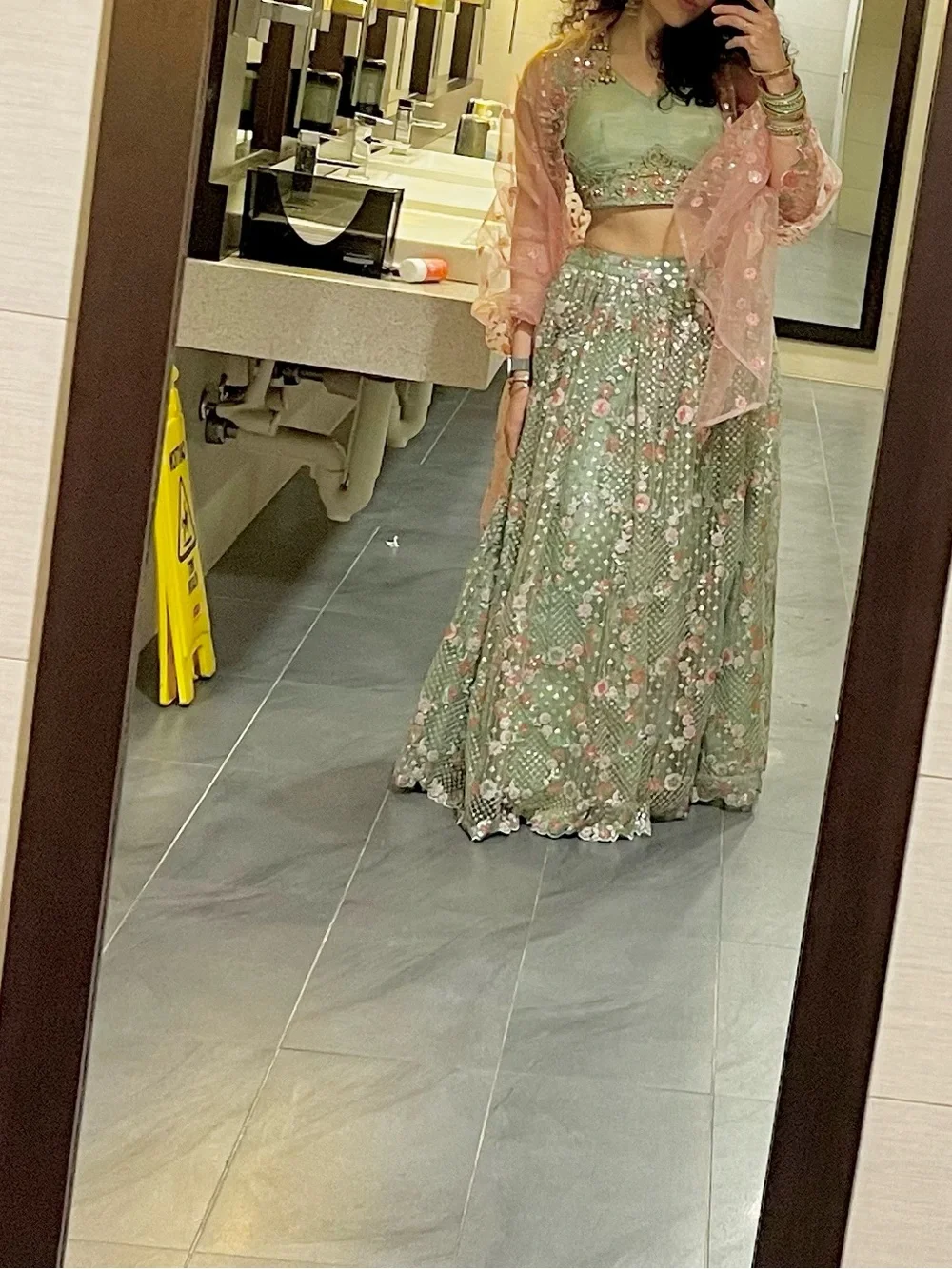 Sage Green Floral Lehenga